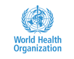 WHO（世界保健機関）の公式ロゴ。地球儀に医療の象徴である杖と蛇が描かれた青色エンブレム。